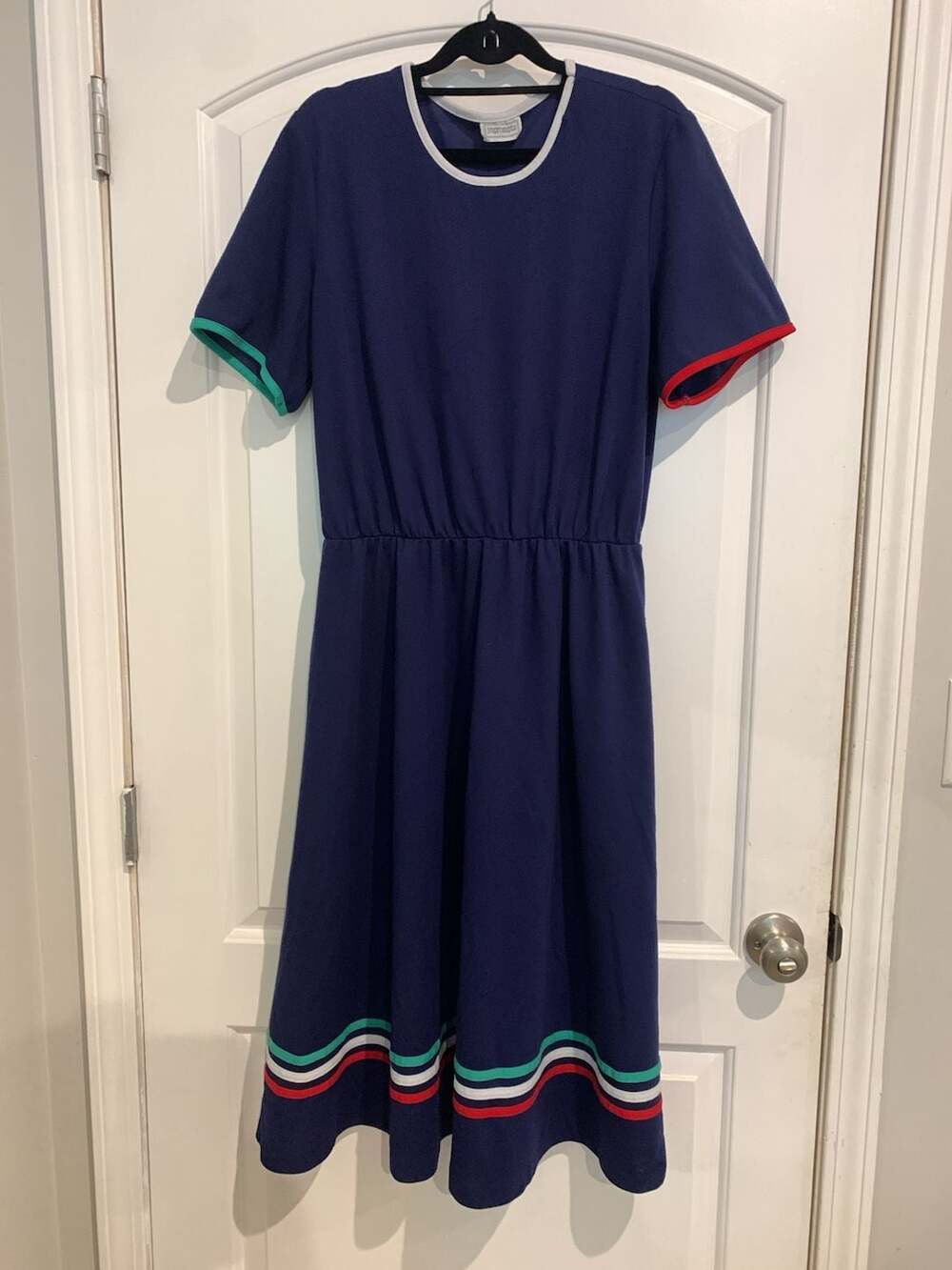 Vintage 80’s Impromptu Navy Blue Short Sleeve Dress with Contrast Trim